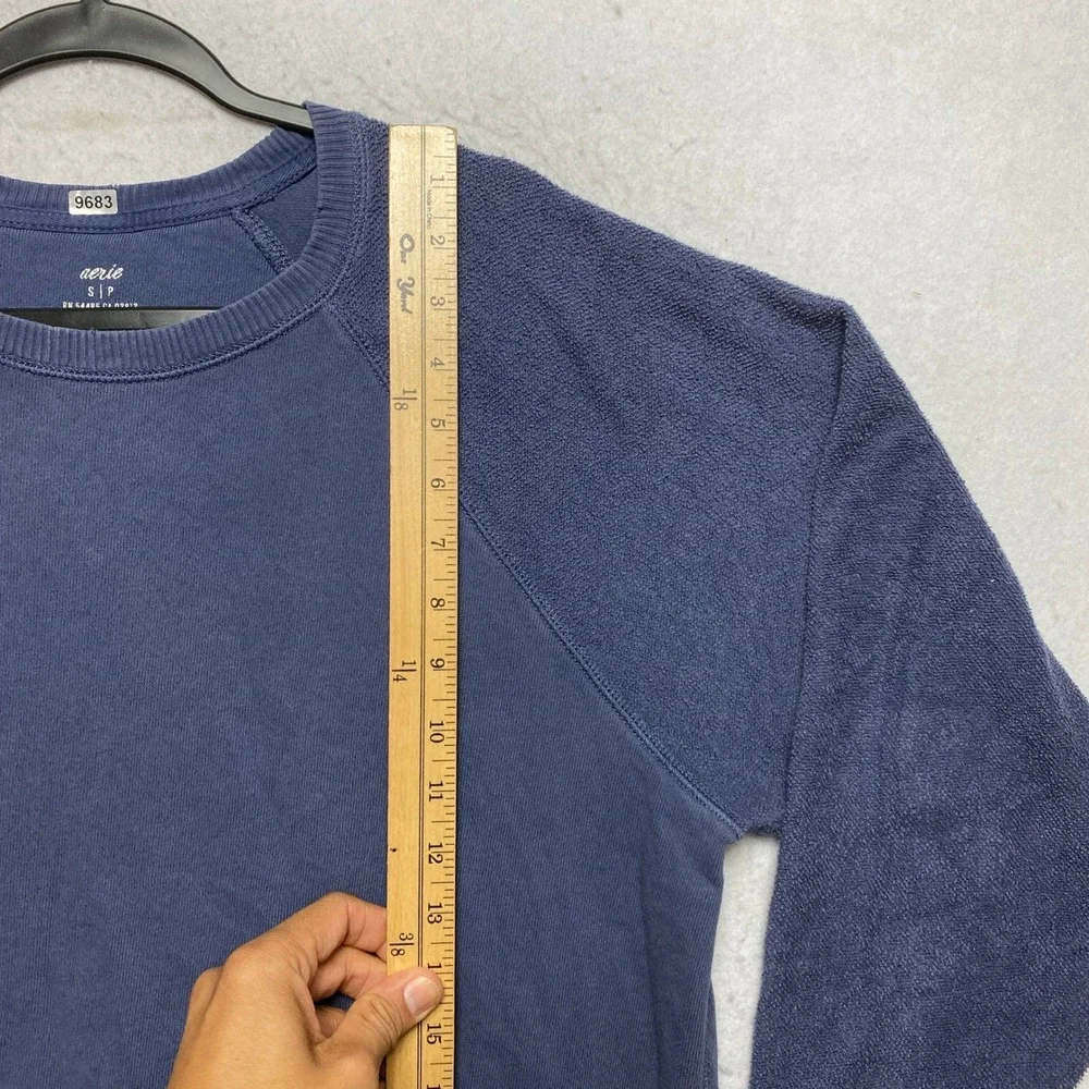 Aerie Sweatshirt Mens Small Blue Raglan Sleeve Textured French Terry Pullover - Picture 2 of 11